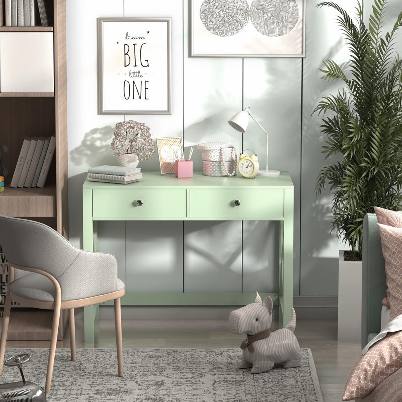 Breakwater Bay Home Office Desk With Drawers Small Writing Computer Desk For Bedroom Modern Green Makeup Vanity Table Desk For Girls Study Table For Home Office Wayfair